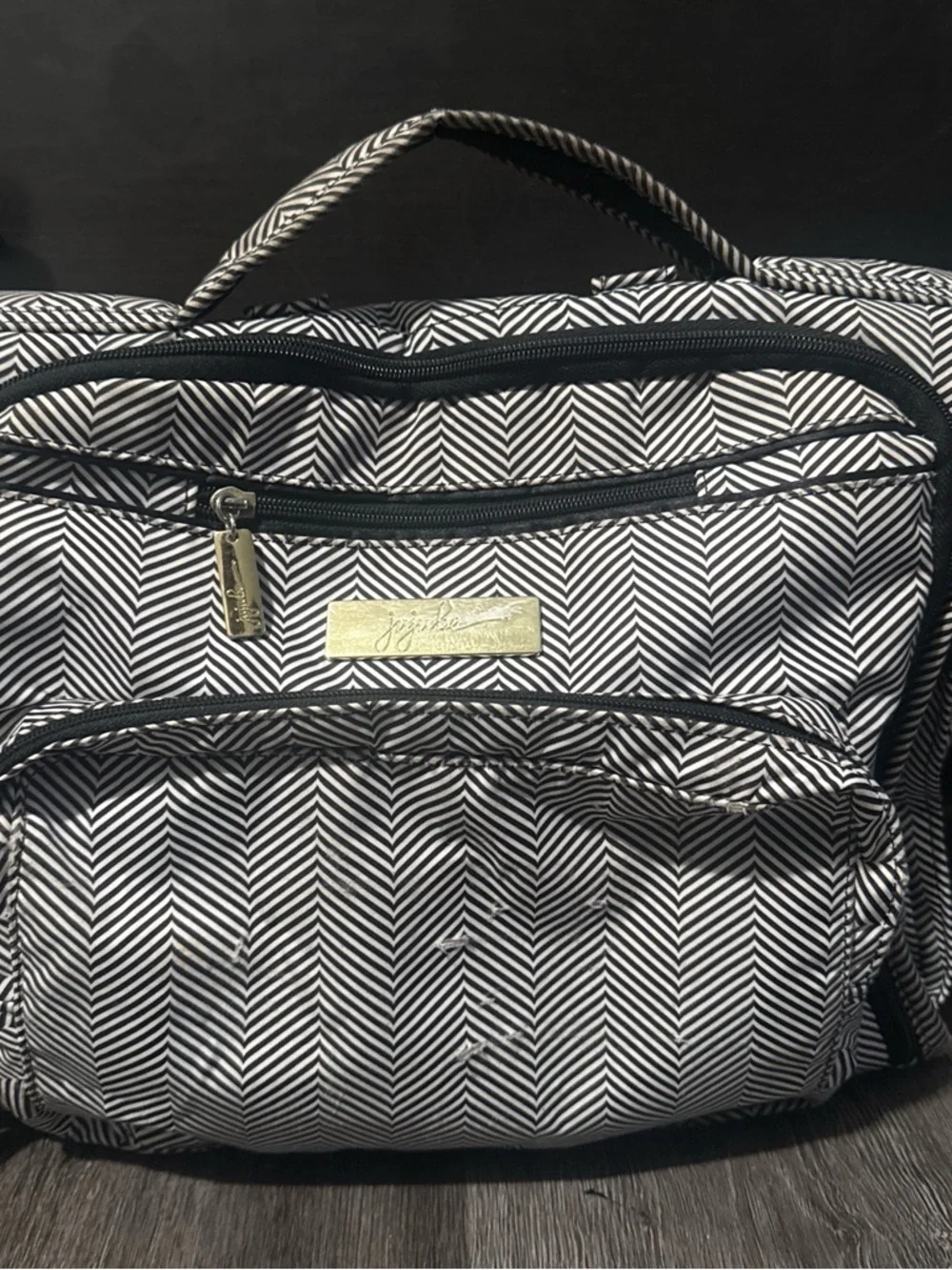 JUJUBE Striped Chevron Travel diaper Bag in Black and White